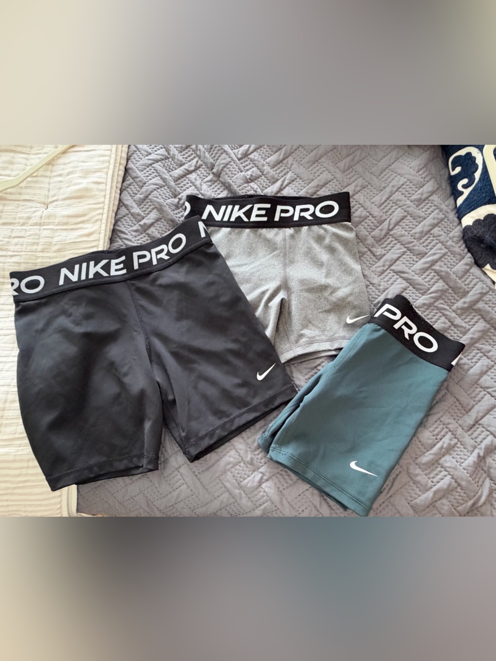 Nike Kids Pro Compression Shorts - Black, Gray, Teal set of 3